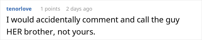 Screenshot of a Reddit comment discussing confusion about family relationships at a wedding involving a woman pretending to be the bride.