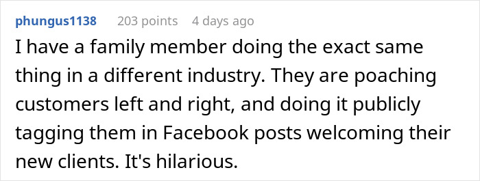 Comment discussing an employee who gets laid off and then poaches the company&rsquo;s biggest client by publicly tagging new clients.