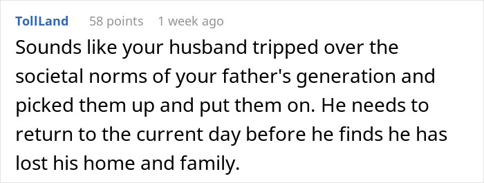 Comment highlighting a husband calling his pregnant wife disgusting and ignoring the baby after being called out.