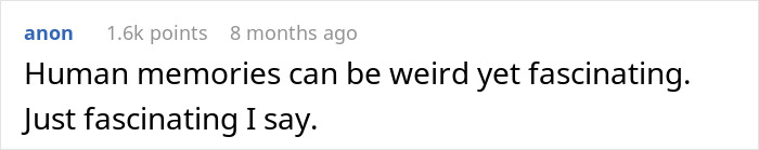 Screenshot of online comment discussing confusing human memories related to art class with girlfriend.