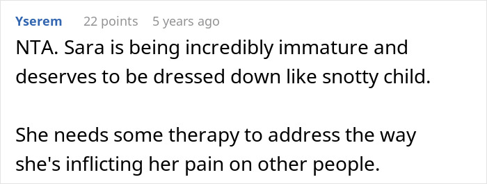 Screenshot of an online comment about a single sister struggling with her sibling's engagement and immaturity issues.