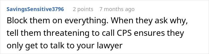 Comment about blocking CPS threats on social media, expressing stress over spouse's parents disapproving dogs in the house.