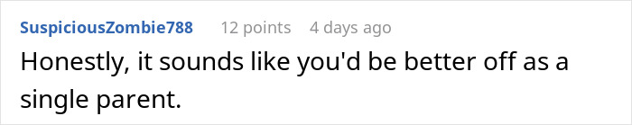 Comment on a forum post discussing husband expects wife to work study full time with two kids, highlighting single parent perspective.