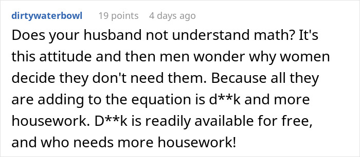Alt text: Online comment expressing frustration about husband expecting wife to work, study full-time, and manage two kids.