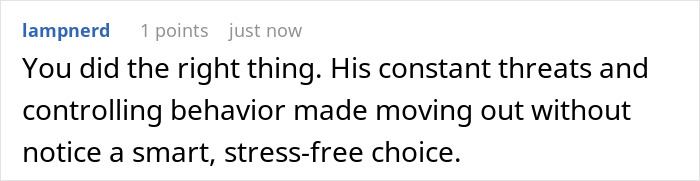 Comment text discussing a guy's regrets after telling his roommate to move out due to mortgage affordability issues.