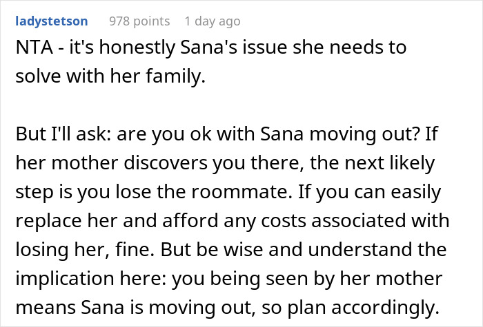 Text message discussing a student kicked out by roommate’s Muslim mom to keep appearances and avoid conflict. Text message discussing a student kicked out by roommate’s Muslim mom to keep appearances and avoid conflict.