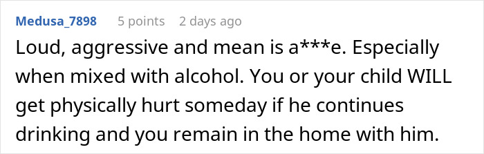 Comment text on a forum warning about aggressive behavior and the need for an exit plan when living with a harmful partner. Comment text on a forum warning about aggressive behavior and the need for an exit plan when living with a harmful partner.