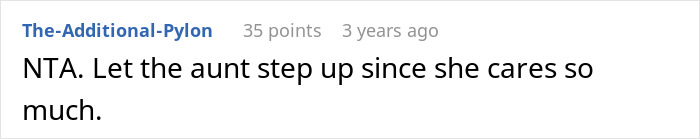Screenshot of online comment discussing family care dynamics related to sister unwanted siblings adoption situation.