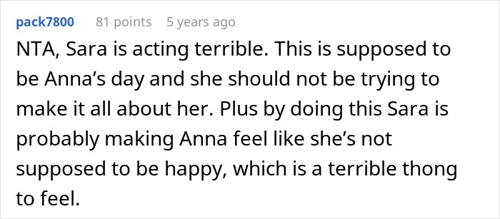 Comment discussing single sister unable to handle sibling&rsquo;s engagement, focusing on jealousy and emotional impact.