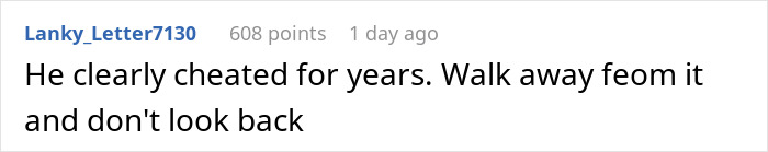 Comment expressing advice to walk away after discovering infidelity, related to breaking up over photograph.