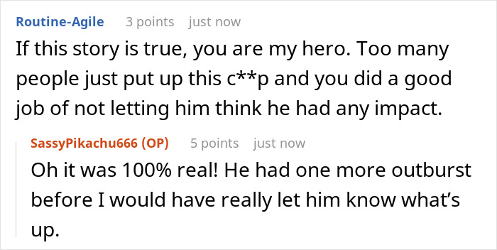 Reddit thread showing user comments on a woman’s first class flight ruined by a rude old man and her stylish clap back. Reddit thread showing user comments on a woman’s first class flight ruined by a rude old man and her stylish clap back.