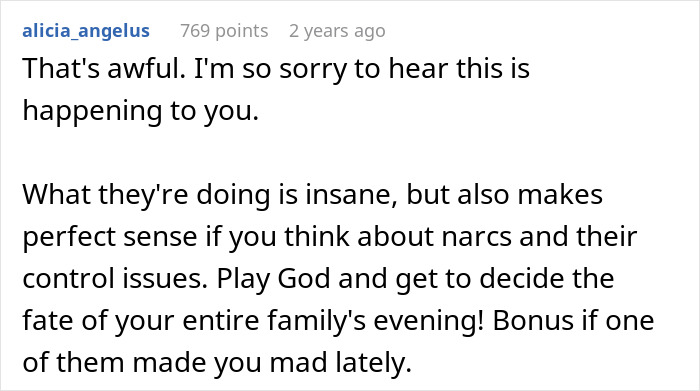 Comment on parents' food making daughter sick, reflecting concerns about poisoning and family control issues.
