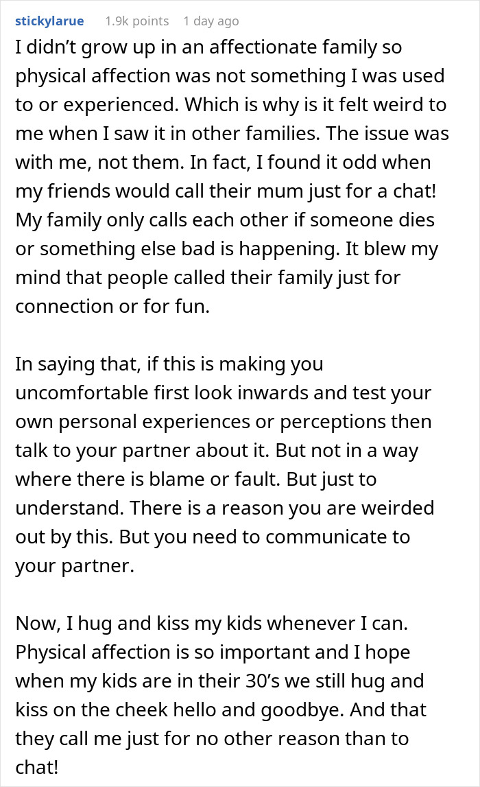 Text post about woman struggling with boyfriend being affectionate with his mom and questioning if she is overthinking it.