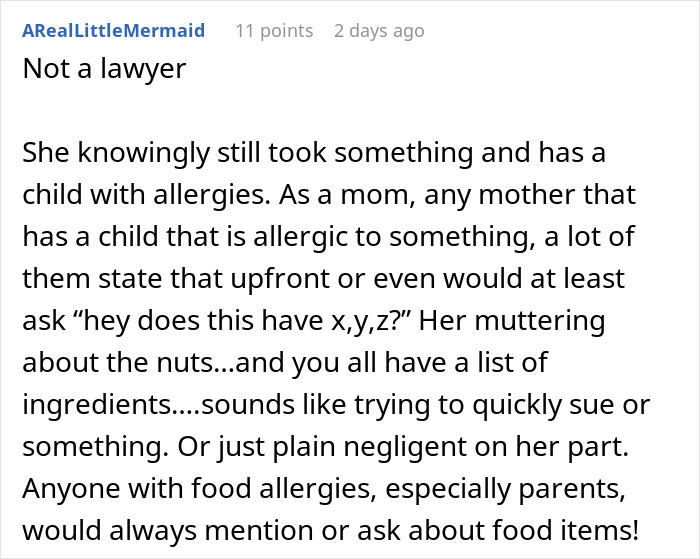 Kid with nut allergy grabs food sample while worker is blamed for giving it without proper warning or inquiry. Kid with nut allergy grabs food sample while worker is blamed for giving it without proper warning or inquiry.