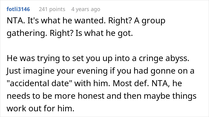 Screenshot of a forum comment discussing a petty response to a creepy coworker&rsquo;s attempt at setting up a date.