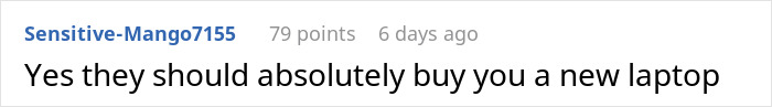 Screenshot of an online comment discussing a kid pouring water on babysitter&rsquo;s laptop after smashing it to the ground.