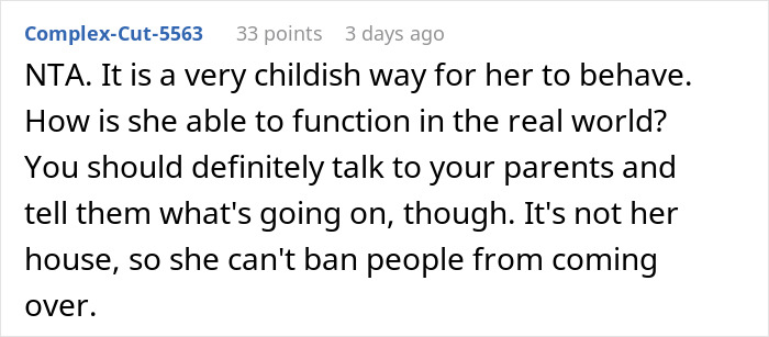 Comment discussing a woman forbidding her brother-in-law from talking to her despite seeing her nephew less without explanation.