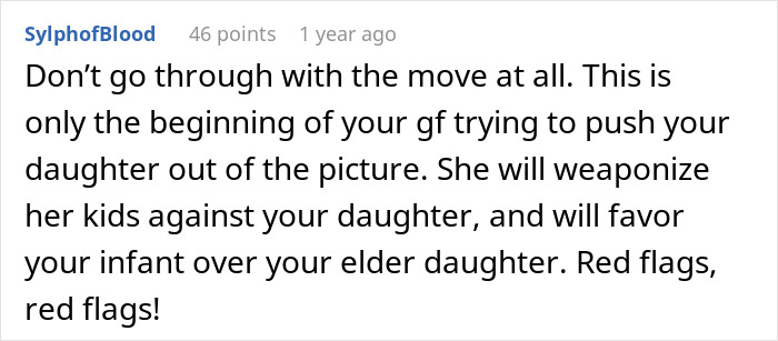 Comment discussing a man defending his daughter&rsquo;s room from fianc&eacute;e, warning about relationship red flags and family dynamics.