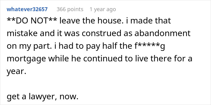 Comment warning about legal advice with text in blue username and black text on white background.