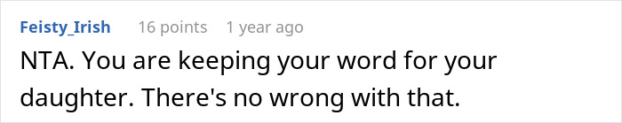 Comment from Feisty_Irish defending a man who prioritizes his daughter over his fianc&eacute;e, emphasizing loyalty to his daughter&rsquo;s room.