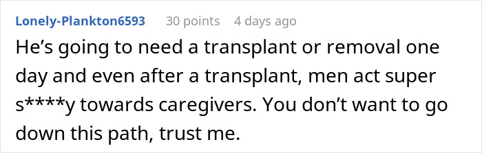 Comment expressing concerns about men&rsquo;s behavior after transplant, relating to wife left suspicious and confused after surgery.