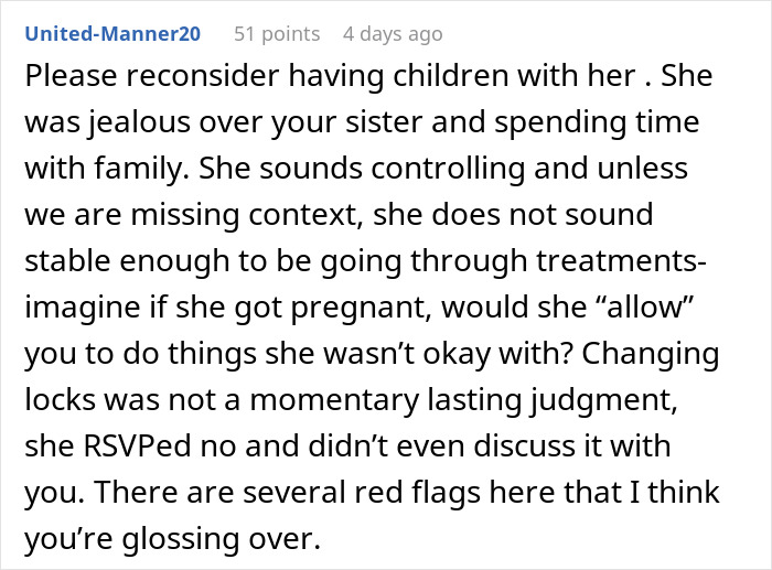 Wife&rsquo;s reaction to husband attending sister&rsquo;s baby shower causes tension and emotional distress needing therapy support.