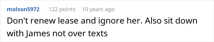 Screenshot of a comment advising not to renew lease and to address issues in person regarding party disruption by homeowners.