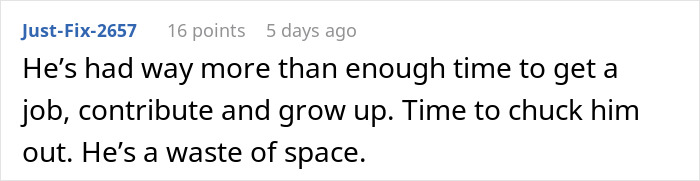 User comment criticizing a lazy guy being called out by his girlfriend for immature behavior and lack of growth.