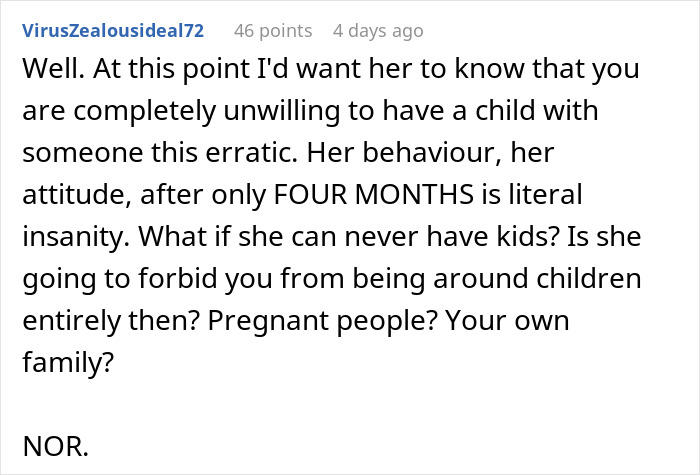 Comment discussing a wife&rsquo;s strong reaction to her husband attending his sister&rsquo;s baby shower causing family tension.
