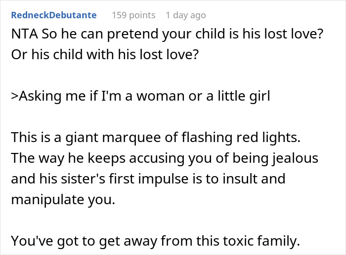 Reddit comment discussing a man wanting to name his baby after his first girlfriend, upsetting his wife. Reddit comment discussing a man wanting to name his baby after his first girlfriend, upsetting his wife.