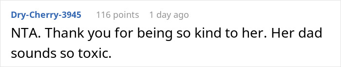 Text comment on a social platform discussing a stepdaughter dating despite her bio-dad's refusal, highlighting family conflict.