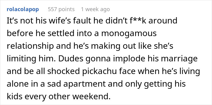 Comment discussing consequences for a husband challenging intimacy boundaries in a marriage predicting divorce.