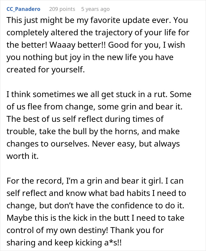 Comment section with user CC_Panadero sharing thoughts on life changes and self-reflection, related to schizophrenic man prank hospital visit.