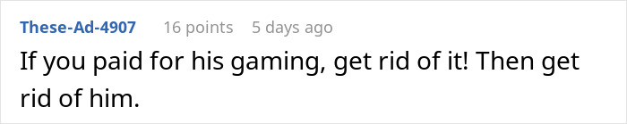 Screenshot of a comment criticizing a lazy guy who is called out by his girlfriend for immature behavior.