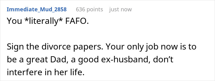 Screenshot of an online comment about divorce, guilt, and failing marriage due to an online affair.