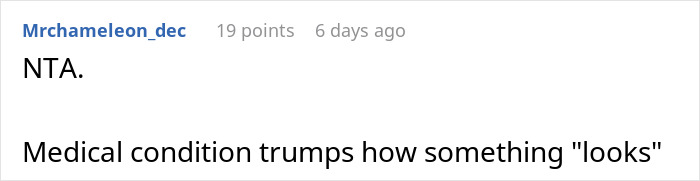 Comment discussing diet accommodation drama at a wedding, emphasizing medical condition over appearance in a social conflict.