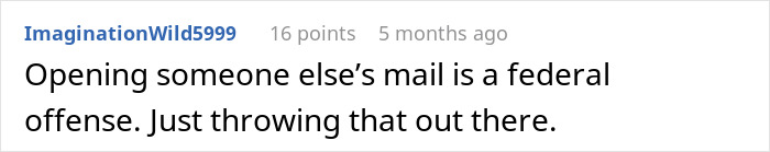 Screenshot of a forum comment discussing the ethics of opening someone else&rsquo;s mail, related to college acceptance letters.