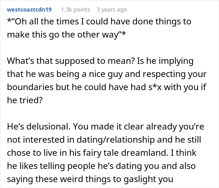 Comment discussing a guy who considers a woman his girlfriend after one date and gives an unwanted anniversary gift.