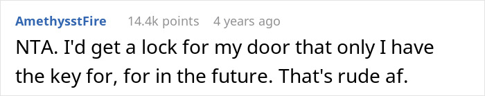 Comment discussing a roommate conflict about a kid sleeping in the roommate&rsquo;s bed and the resulting anger.