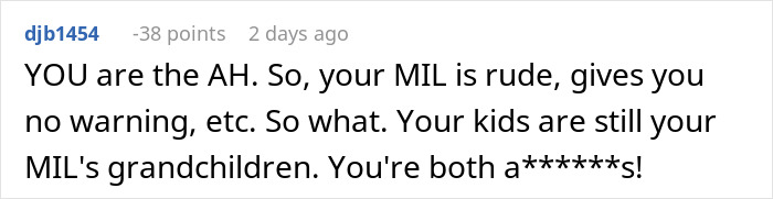 Comment discussing conflict between a woman and her ex-daughter-in-law involving unannounced visits and police involvement. Comment discussing conflict between a woman and her ex-daughter-in-law involving unannounced visits and police involvement.