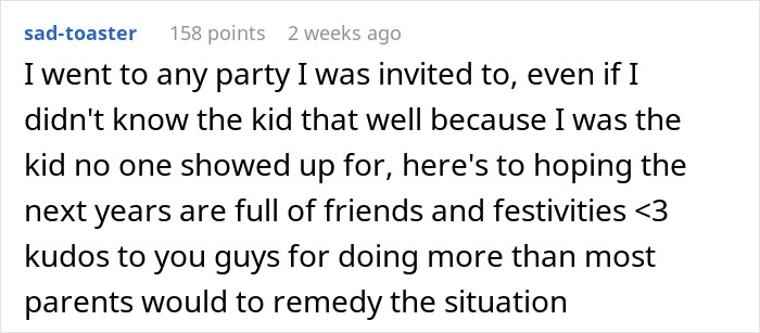 Screenshot of a Reddit comment discussing being the kid no one showed up for at a birthday, related to parents not showing up. Screenshot of a Reddit comment discussing being the kid no one showed up for at a birthday, related to parents not showing up.