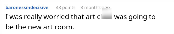 Screenshot of a social media comment expressing concern about an art class, related to a guy thinking he took art class with his girlfriend.