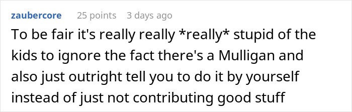 Online comment criticizing lazy teammates in group project fails who ignore the smart member&rsquo;s efforts and contributions.
