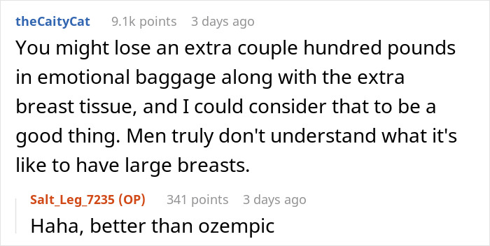 Screenshot of an online discussion about a husband giving a wife an ultimatum over plastic surgery decisions.