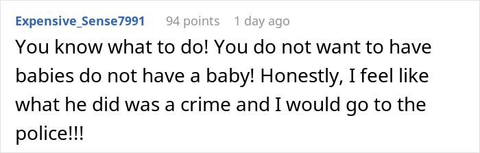 Comment warning about boyfriend tampering with girlfriend’s birth control and urging to avoid unwanted pregnancy. Comment warning about boyfriend tampering with girlfriend’s birth control and urging to avoid unwanted pregnancy.