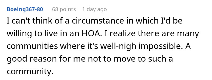Comment on HOA rules showing frustration about living in a community where HOA preys on homeowners unfairly.