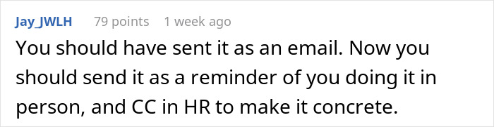 Comment suggesting to send a notice reminder by email and to CC HR, related to boss pretending never gave notice.