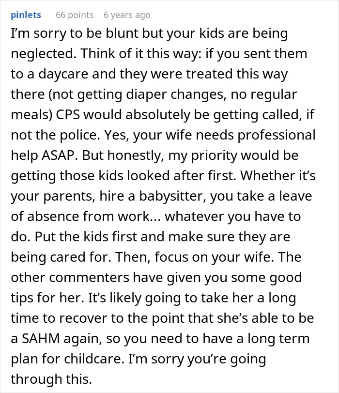 Commenter warning about toddler neglect and urging husband to prioritize childcare amid wife&rsquo;s neglect and new relationship issues.