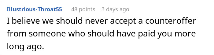 Reddit comment about quitting a job and rejecting counteroffers related to mom’s old boss meltdown and golden reason. Reddit comment about quitting a job and rejecting counteroffers related to mom’s old boss meltdown and golden reason.