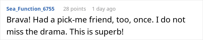 Text comment highlighting a personal story related to lying pick me girl tattoo inspiration and avoiding drama.